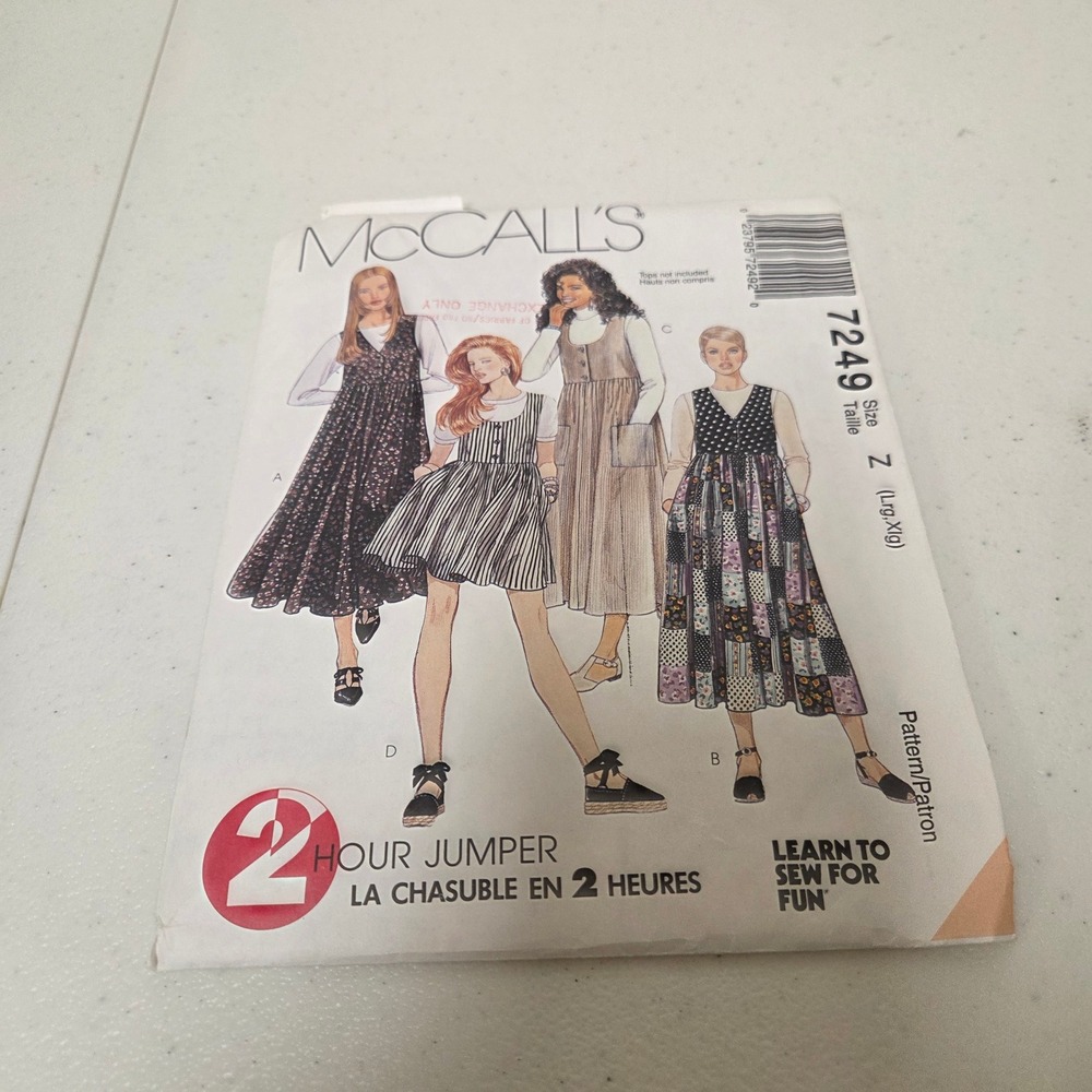 Vintage 1994 McCalls 7249 2 Hour Jumper Dress Sewing Pattern Size L XL Uncut